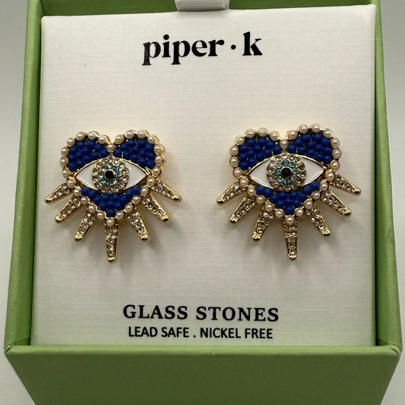 Piper Blue and Gold Starburst Earrings - Picture 5 of 5